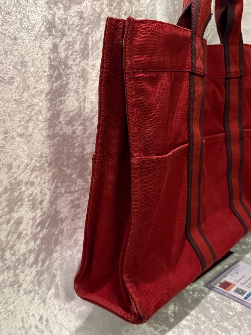 Hermès Fourre-Tout Canvas Large Tote Bag Red brown stripe COA - Picture 3 of 13